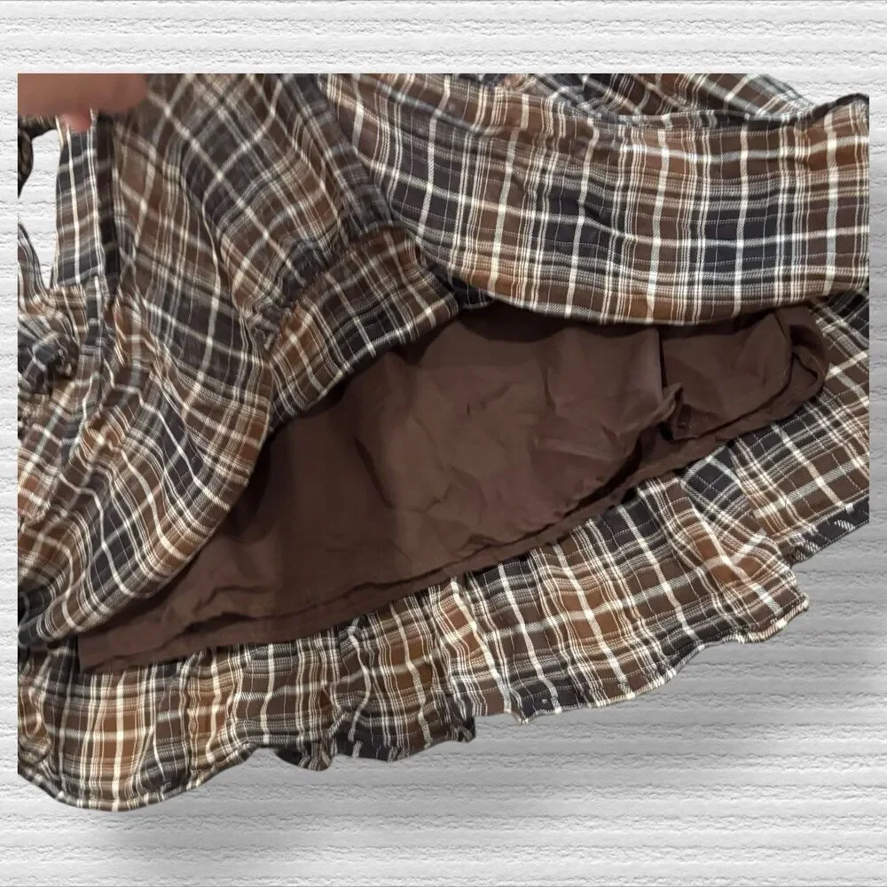 Hayden Girl Med Brown Plaid Smocked Long Sleeve Dress